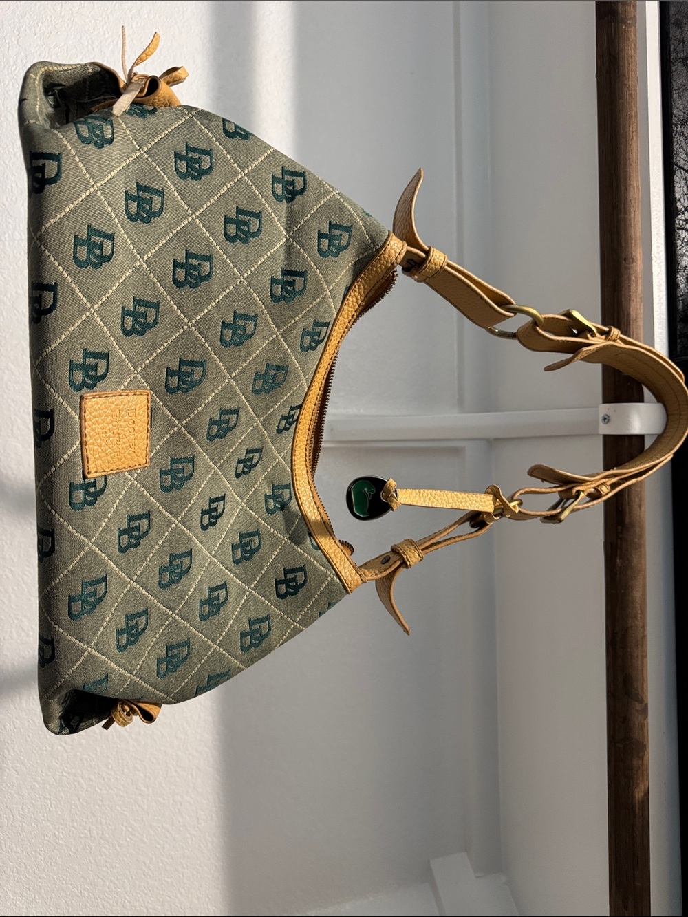 Dooney & Bourke Quilted Olive Green Shoulder Bag with Tan Trim